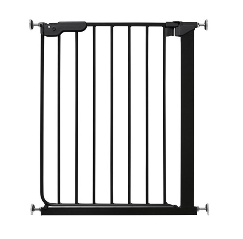 Slim Fit μαύρο. Σχεδιασμένο για να καλύπτει πιο στενά ανοίγματα στο σπίτι, διαστάσεων 60,5-66,5 εκατοστών στο πλάτος και 71 εκατοστών στο ύψος, εμποδίζοντας το παιδί να κινηθεί σε σημεία του σπιτιού που δεν θέλετε (πόρτες, σκάλες κλπ). Αν θέλετε να καλύψετε μεγαλύτερα ανοίγματα, μπορεί να φτάσει έως 93 εκατοστά χρησιμοποιώντας μια ή περισσότερες ειδικές προεκτάσεις. Τοποθετείται χωρίς τρυπήματα και ζημιές στους τοίχους και τα κουφώματα, χάρη στις ειδικές βάσεις τοίχου (συμπεριλαμβάνονται στη συσκευασία).